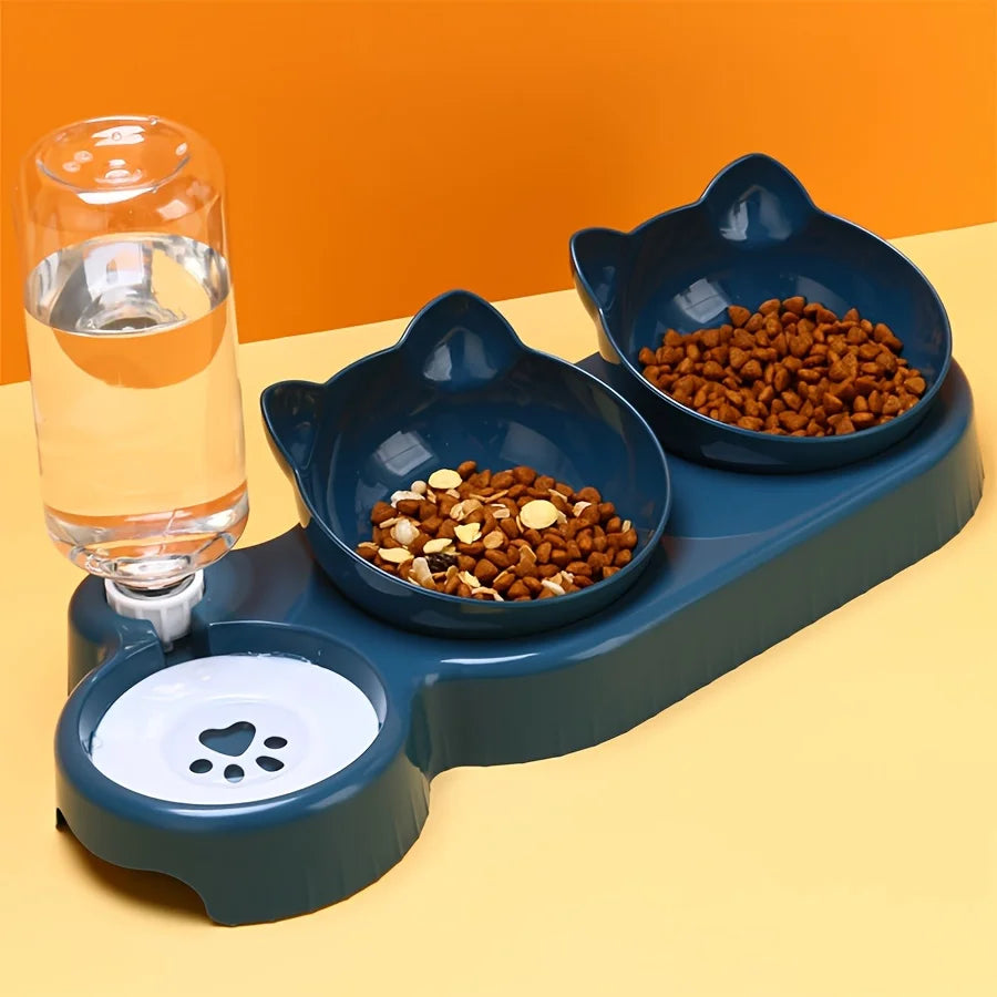 3-in-1 Pet Bowl Set – Tilted Food & Water Bowls with Gravity Water Feeder