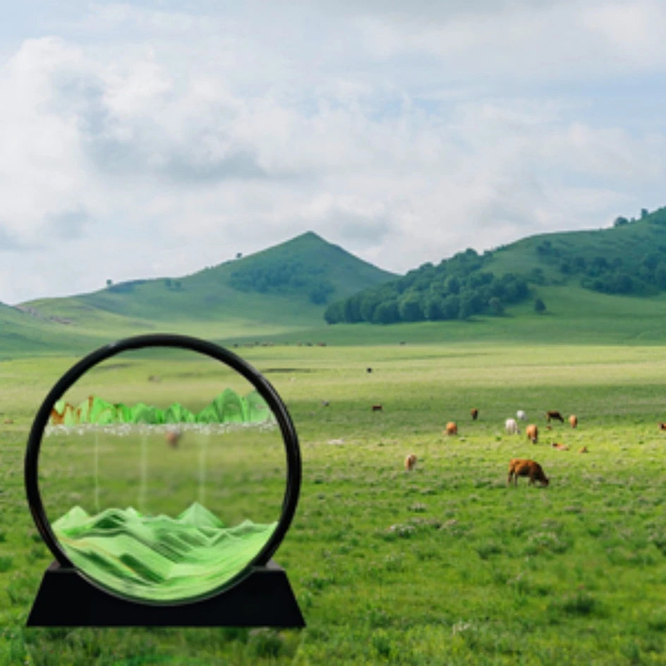 3D Moving Sand Art Picture – Round Glass Quicksand Frame for Home & Office Decor