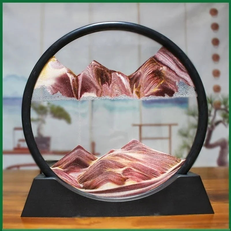 3D Moving Sand Art Picture – Round Glass Quicksand Frame for Home & Office Decor