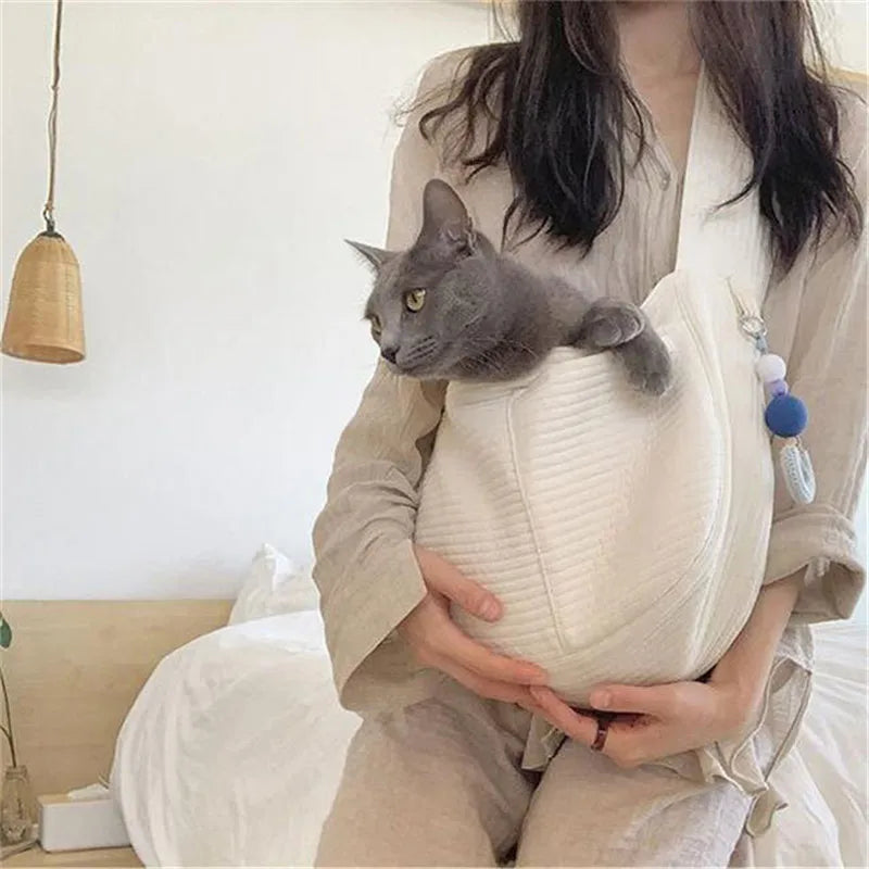 Handmade Canvas Pet Sling Bag – Comfortable Travel Carrier for Dogs & Cats