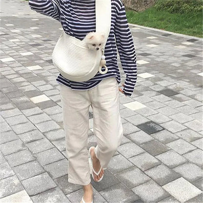 Handmade Canvas Pet Sling Bag – Comfortable Travel Carrier for Dogs & Cats