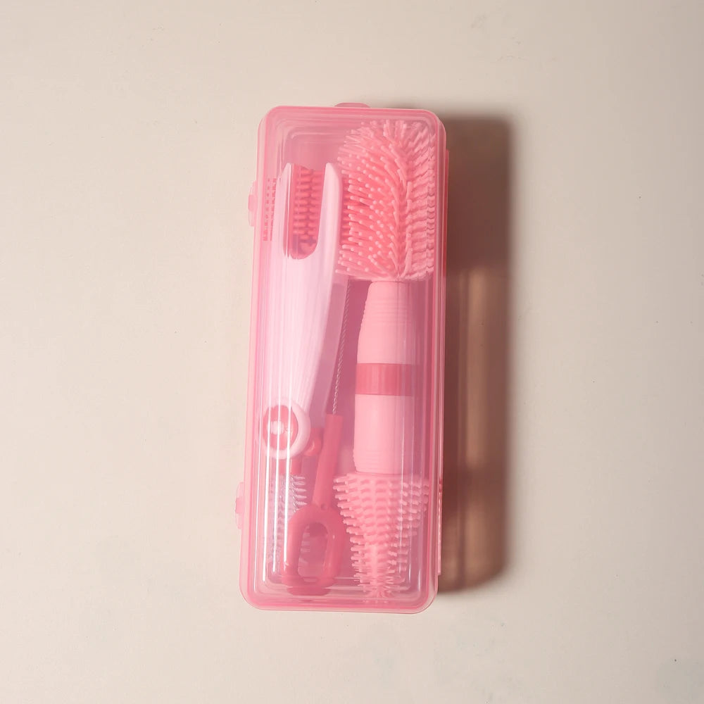 4-in-1 Baby Bottle Cleaning Brush Set – Portable Silicone Brush with Pacifier & Straw Cleaner