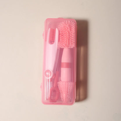 4-in-1 Baby Bottle Cleaning Brush Set – Portable Silicone Brush with Pacifier & Straw Cleaner