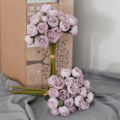 27-Head Artificial Rose & Peony Bouquet – Silk Flowers for Home & Wedding Decoration