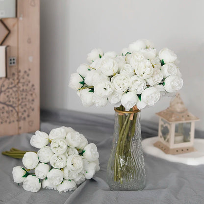 27-Head Artificial Rose & Peony Bouquet – Silk Flowers for Home & Wedding Decoration