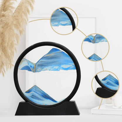 3D Moving Sand Art Picture – Round Glass Quicksand Frame for Home & Office Decor