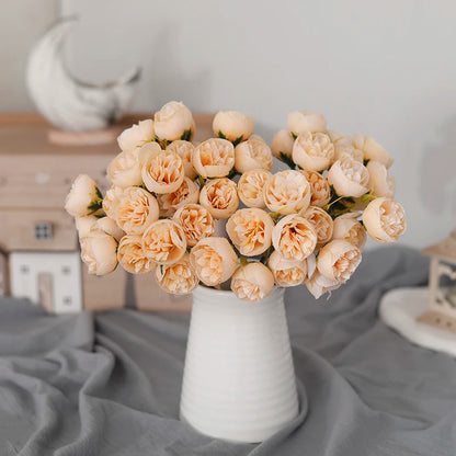 27-Head Artificial Rose & Peony Bouquet – Silk Flowers for Home & Wedding Decoration