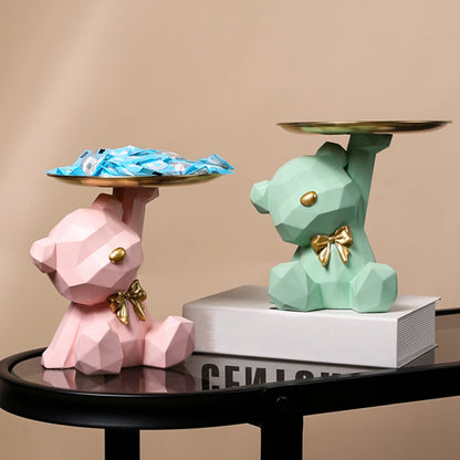 Geometric Bear Key Holder – Resin Desk & Entrance Decoration Figurine