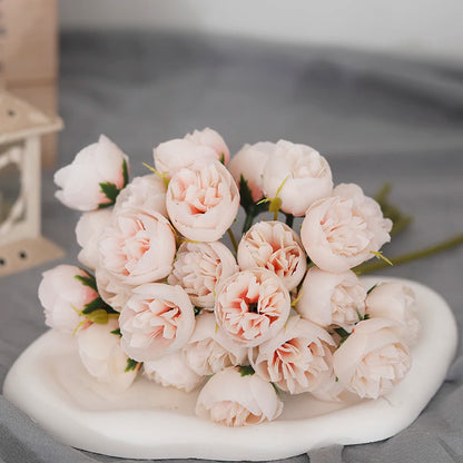 27-Head Artificial Rose & Peony Bouquet – Silk Flowers for Home & Wedding Decoration