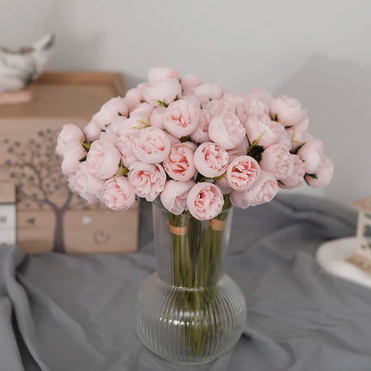 27-Head Artificial Rose & Peony Bouquet – Silk Flowers for Home & Wedding Decoration