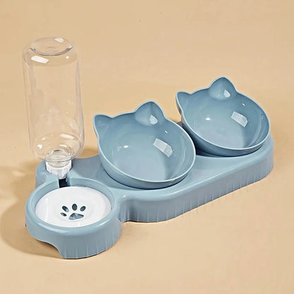 3-in-1 Pet Bowl Set – Tilted Food & Water Bowls with Gravity Water Feeder