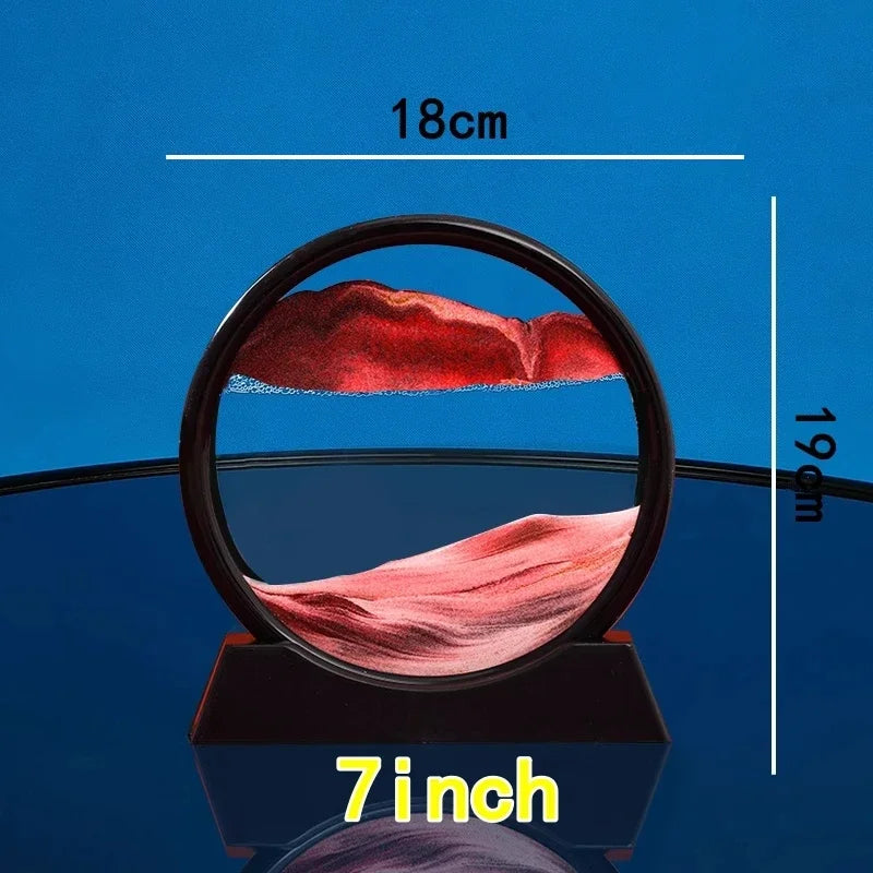 3D Moving Sand Art Picture – Round Glass Quicksand Frame for Home & Office Decor