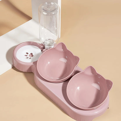 3-in-1 Pet Bowl Set – Tilted Food & Water Bowls with Gravity Water Feeder