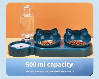 3-in-1 Pet Bowl Set – Tilted Food & Water Bowls with Gravity Water Feeder