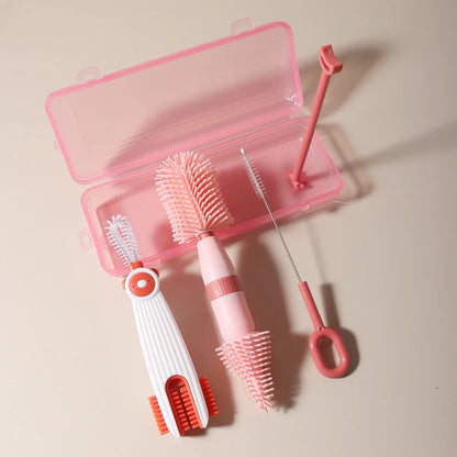 4-in-1 Baby Bottle Cleaning Brush Set – Portable Silicone Brush with Pacifier & Straw Cleaner