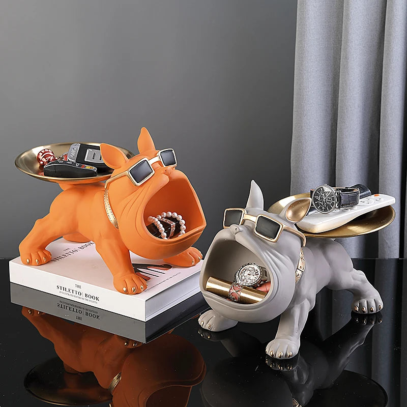 30cm Bulldog Figurine – Resin Dog Statue & Storage Box for Home Decor
