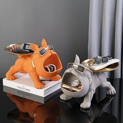 30cm Bulldog Figurine – Resin Dog Statue & Storage Box for Home Decor