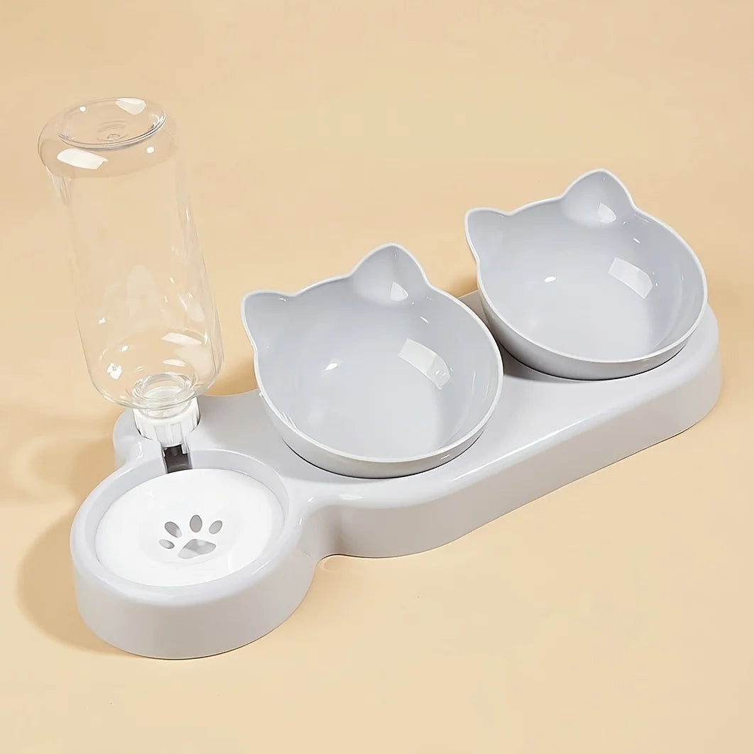 3-in-1 Pet Bowl Set – Tilted Food & Water Bowls with Gravity Water Feeder