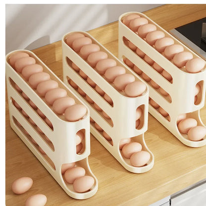 4-Layer Rolling Egg Holder – Automatic Fridge Storage Dispenser