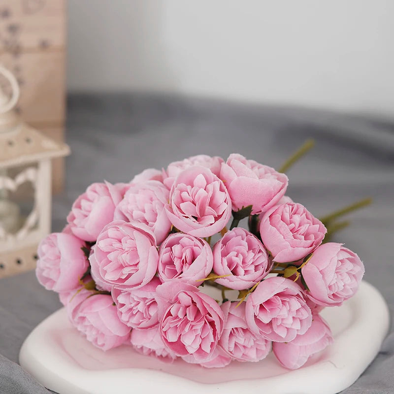 27-Head Artificial Rose & Peony Bouquet – Silk Flowers for Home & Wedding Decoration