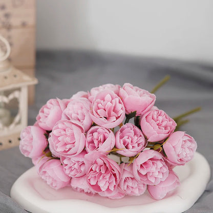 27-Head Artificial Rose & Peony Bouquet – Silk Flowers for Home & Wedding Decoration