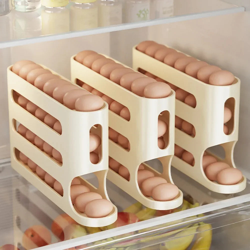 4-Layer Rolling Egg Holder – Automatic Fridge Storage Dispenser