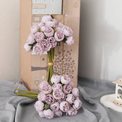 27-Head Artificial Rose & Peony Bouquet – Silk Flowers for Home & Wedding Decoration