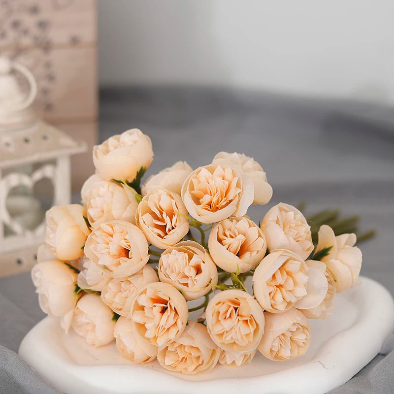 27-Head Artificial Rose & Peony Bouquet – Silk Flowers for Home & Wedding Decoration