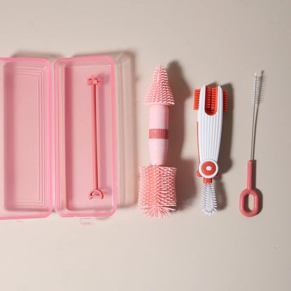 4-in-1 Baby Bottle Cleaning Brush Set – Portable Silicone Brush with Pacifier & Straw Cleaner
