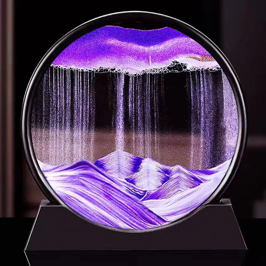 3D Moving Sand Art Picture – Round Glass Quicksand Frame for Home & Office Decor