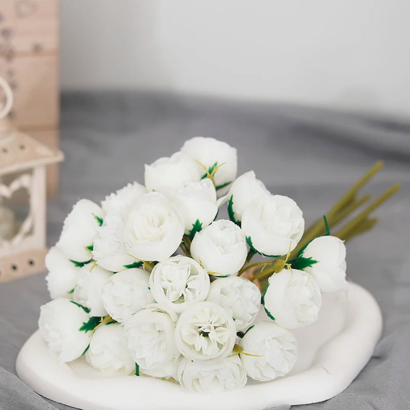 27-Head Artificial Rose & Peony Bouquet – Silk Flowers for Home & Wedding Decoration