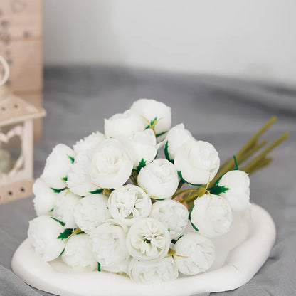 27-Head Artificial Rose & Peony Bouquet – Silk Flowers for Home & Wedding Decoration