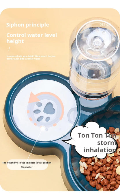 3-in-1 Pet Bowl Set – Tilted Food & Water Bowls with Gravity Water Feeder