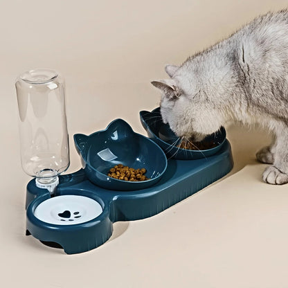 3-in-1 Pet Bowl Set – Tilted Food & Water Bowls with Gravity Water Feeder