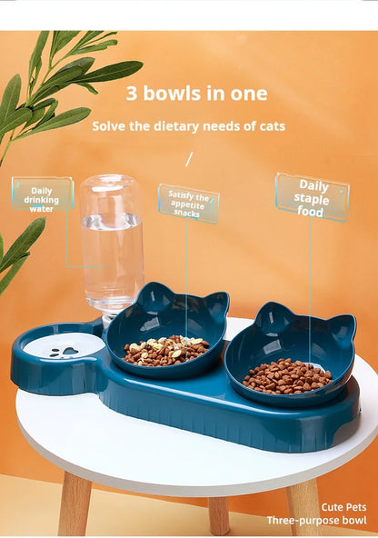 3-in-1 Pet Bowl Set – Tilted Food & Water Bowls with Gravity Water Feeder
