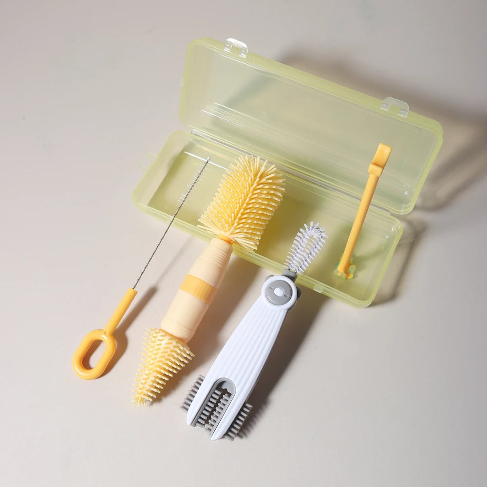 4-in-1 Baby Bottle Cleaning Brush Set – Portable Silicone Brush with Pacifier & Straw Cleaner