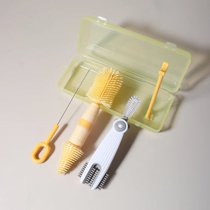 4-in-1 Baby Bottle Cleaning Brush Set – Portable Silicone Brush with Pacifier & Straw Cleaner