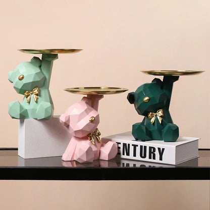 Geometric Bear Key Holder – Resin Desk & Entrance Decoration Figurine