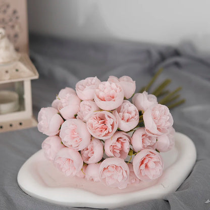 27-Head Artificial Rose & Peony Bouquet – Silk Flowers for Home & Wedding Decoration