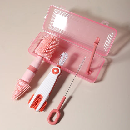 4-in-1 Baby Bottle Cleaning Brush Set – Portable Silicone Brush with Pacifier & Straw Cleaner