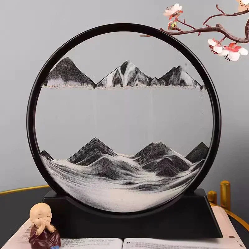 3D Moving Sand Art Picture – Round Glass Quicksand Frame for Home & Office Decor