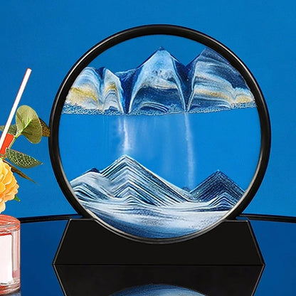 3D Moving Sand Art Picture – Round Glass Quicksand Frame for Home & Office Decor