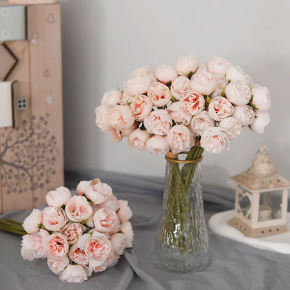27-Head Artificial Rose & Peony Bouquet – Silk Flowers for Home & Wedding Decoration