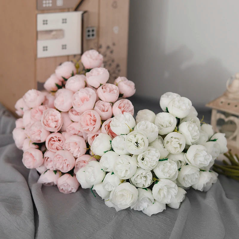27-Head Artificial Rose & Peony Bouquet – Silk Flowers for Home & Wedding Decoration