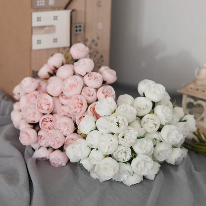 27-Head Artificial Rose & Peony Bouquet – Silk Flowers for Home & Wedding Decoration