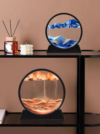 3D Moving Sand Art Picture – Round Glass Quicksand Frame for Home & Office Decor