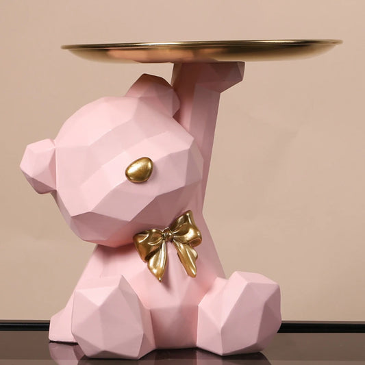 Geometric Bear Key Holder – Resin Desk & Entrance Decoration Figurine