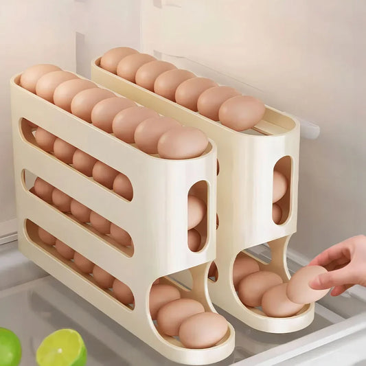 4-Layer Rolling Egg Holder – Automatic Fridge Storage Dispenser