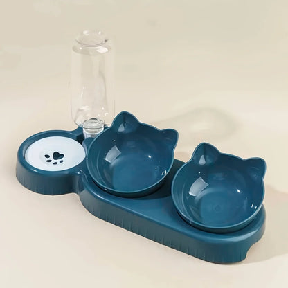 3-in-1 Pet Bowl Set – Tilted Food & Water Bowls with Gravity Water Feeder