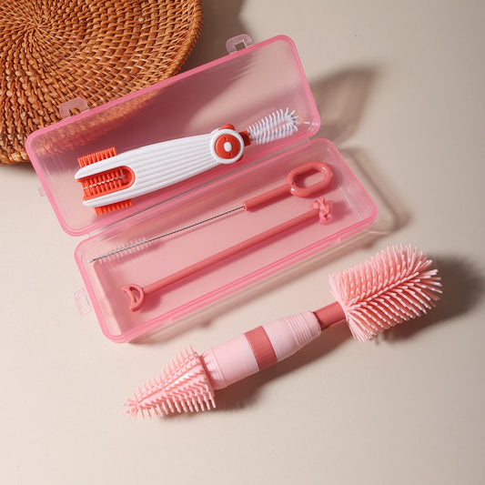 4-in-1 Baby Bottle Cleaning Brush Set – Portable Silicone Brush with Pacifier & Straw Cleaner